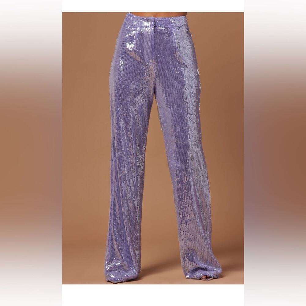 Purple Sequin And Feather Matching Set Long Sleev… - image 2